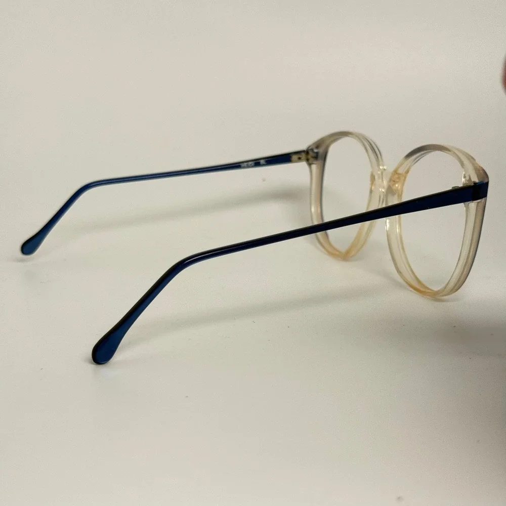 Vintage SRO Heidi BL Eyeglass Frames Champagne Navy Blue Round Cat Eye USA 140